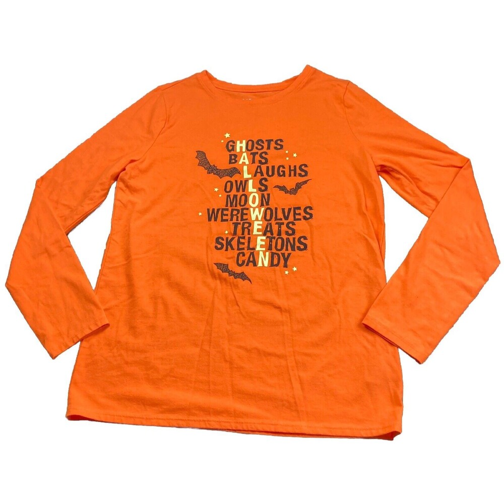 Cat & Jack Orange Boys Halloween T Shirt Bats XL (14/16)